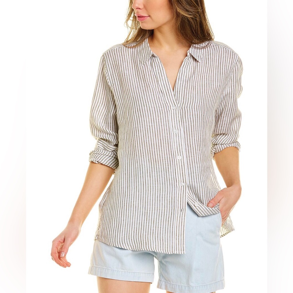 Tommy Bahama Womens Yacht Me Not Linen Blend Striped Shirt